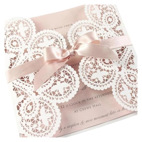 ZMCGNO 15 stücke Weiß Spitze Hochzeit Karte Laser Floral Einladungen for Engagement Geburtstag Taufe(White and Light Pink,Cover and Envelope) von ZMCGNO