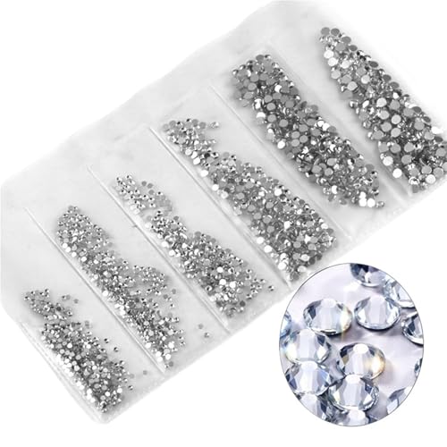 ZMCGNO 1680 stücke Klar Kristall AB Mix Größen Flatback Strass Super Glitter Garment Nail Art Strass for Nail Art Dekoration(Crystal Clear) von ZMCGNO