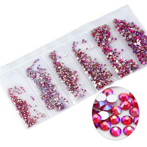 ZMCGNO 1680 stücke Klar Kristall AB Mix Größen Flatback Strass Super Glitter Garment Nail Art Strass for Nail Art Dekoration(Light Siam AB) von ZMCGNO