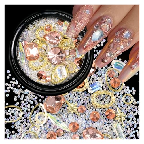 ZMCGNO 1Box ​​Mixed Strass Stein Nail Art Strass AB Schillernden Perlen Gold Metallic Nagel Kristall Schmuck Maniküre Nail Art Dekoration(JS001-11-4) von ZMCGNO