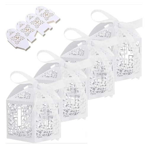 ZMCGNO 20-200 STÜCKE Weiß Kreuz Pralinenschachtel Schokolade Perle Papier Box Die Kommunion Geburtstag Party Decor(100PCS) von ZMCGNO