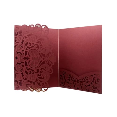 ZMCGNO 25/50 stücke Laser Cut Hochzeit Einladung Trifold Business Spitze Grußkarten Hochzeit Geburtstag Party Geschenk Liefert(Red,25pcs) von ZMCGNO