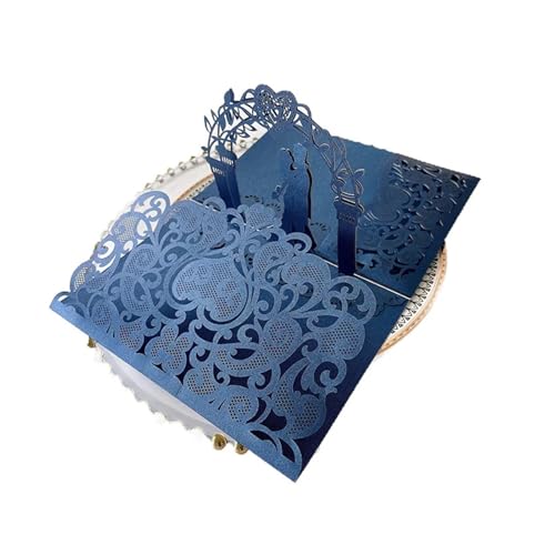 ZMCGNO 25 stücke Laser Cut Hochzeitseinladungskarte 3D Dreifach Gefaltete Braut Und Bräutigam Spitze Grußkarte Hochzeitsfestbevorzugung Supplies(Dark Blue Cover) von ZMCGNO