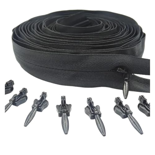ZMCGNO 3# 3/5/10 Meter Reißverschluss 6/10/20 Auto Locking Sliders Unsichtbarer Nylon-Reißverschluss(Black,20.0M+20PCS_3#) von ZMCGNO