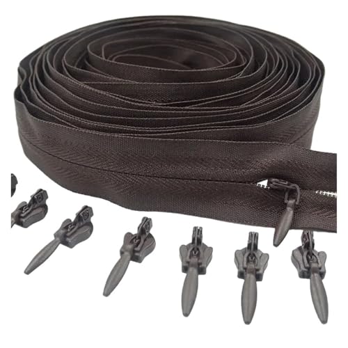 ZMCGNO 3# 3/5/10 Meter Reißverschluss 6/10/20 Auto Locking Sliders Unsichtbarer Nylon-Reißverschluss(Coffee,20.0M+20PCS_3#) von ZMCGNO