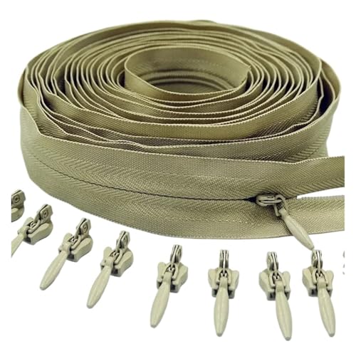 ZMCGNO 3# 3/5/10 Meter Reißverschluss 6/10/20 Auto Locking Sliders Unsichtbarer Nylon-Reißverschluss(Khaki,5.0M+10PCS_3#) von ZMCGNO
