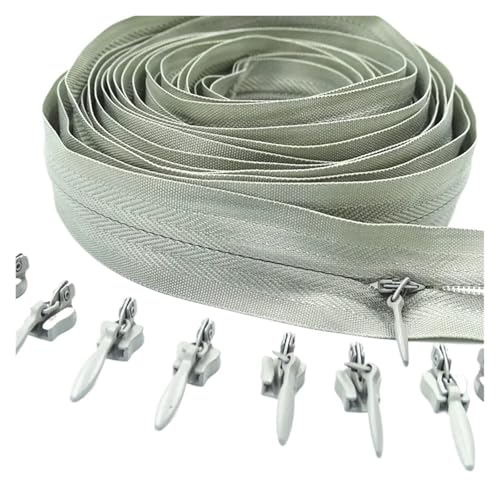 ZMCGNO 3# 3/5/10 Meter Reißverschluss 6/10/20 Auto Locking Sliders Unsichtbarer Nylon-Reißverschluss(Light Grey,20.0M+20PCS_3#) von ZMCGNO