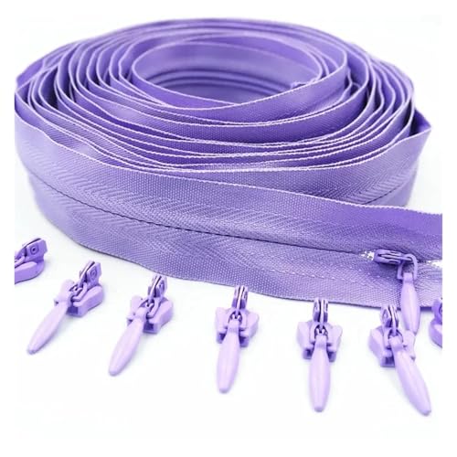 ZMCGNO 3# 3/5/10 Meter Reißverschluss 6/10/20 Auto Locking Sliders Unsichtbarer Nylon-Reißverschluss(Light Purple,20.0M+20PCS_3#) von ZMCGNO