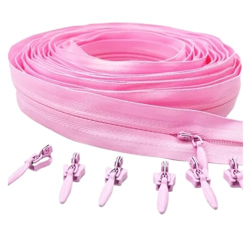 ZMCGNO 3# 3/5/10 Meter Reißverschluss 6/10/20 Auto Locking Sliders Unsichtbarer Nylon-Reißverschluss(Pink,3.0M+6PCS_3#) von ZMCGNO