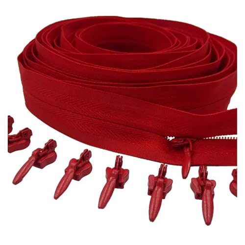 ZMCGNO 3# 3/5/10 Meter Reißverschluss 6/10/20 Auto Locking Sliders Unsichtbarer Nylon-Reißverschluss(Red,20.0M+20PCS_3#) von ZMCGNO