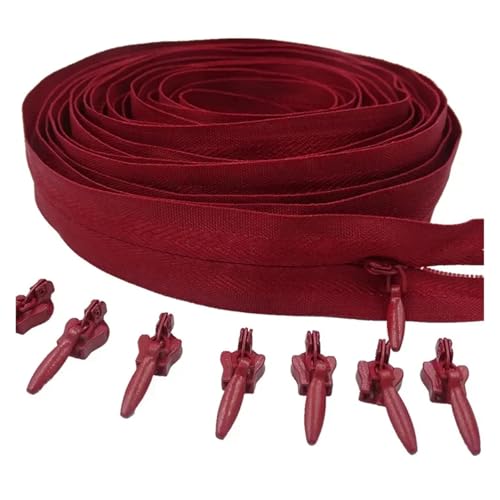 ZMCGNO 3# 3/5/10 Meter Reißverschluss 6/10/20 Auto Locking Sliders Unsichtbarer Nylon-Reißverschluss(Red Wine,20.0M+20PCS_3#) von ZMCGNO