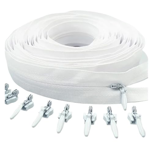 ZMCGNO 3# 3/5/10 Meter Reißverschluss 6/10/20 Auto Locking Sliders Unsichtbarer Nylon-Reißverschluss(White,20.0M+20PCS_3#) von ZMCGNO