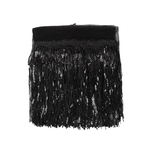 ZMCGNO 30 cm Blatt Pailletten Fransen Spitze Quaste Trim Bühne Latin Dance Perlen Reihe Kleid Vorhang Ornamente hängende Blume(Black,5 Yards) von ZMCGNO