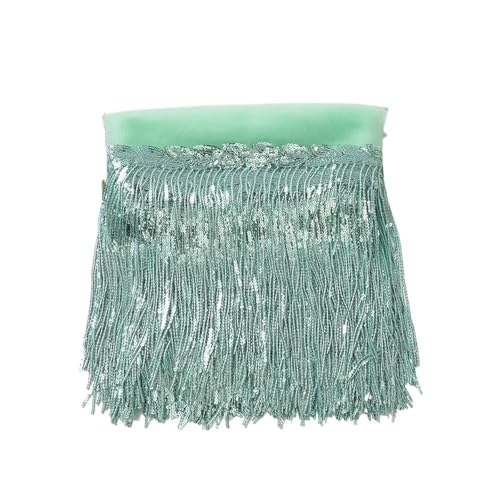 ZMCGNO 30 cm Blatt Pailletten Fransen Spitze Quaste Trim Bühne Latin Dance Perlen Reihe Kleid Vorhang Ornamente hängende Blume(Light Green,10 Yards) von ZMCGNO