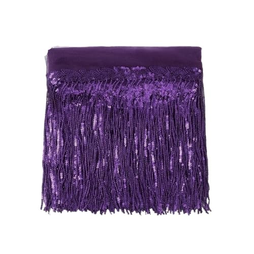 ZMCGNO 30 cm Blatt Pailletten Fransen Spitze Quaste Trim Bühne Latin Dance Perlen Reihe Kleid Vorhang Ornamente hängende Blume(Purple,10 Yards) von ZMCGNO
