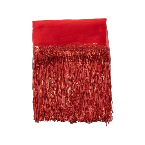 ZMCGNO 30 cm Blatt Pailletten Fransen Spitze Quaste Trim Bühne Latin Dance Perlen Reihe Kleid Vorhang Ornamente hängende Blume(Red,10 Yards) von ZMCGNO