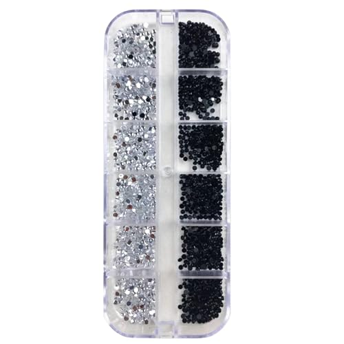 ZMCGNO 3000-teiliges rundes Strass-Nagel-Dekorationsset in Schwarz, Klar, Weiß, Kristall, AB-Glitzer mit Aufbewahrungsbox for DIY-Kunsthandwerk(Clear White Black) von ZMCGNO