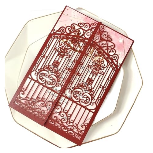 ZMCGNO 50 stück Smaragd Strass Laser Cut Hochzeit Einladung Karte Rose Ehe Lädt(Burgundy,Card N Envelope) von ZMCGNO