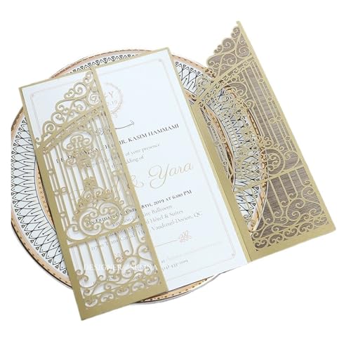 ZMCGNO 50 stück Smaragd Strass Laser Cut Hochzeit Einladung Karte Rose Ehe Lädt(Yellow,Card N Envelope) von ZMCGNO
