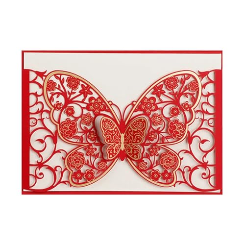 ZMCGNO 50 stücke Schmetterling Laser Cut Hochzeit Einladung Karte Abdeckungen Business Gruß Karte Engagement Hochzeit Dekoration Party Supplies(Red) von ZMCGNO