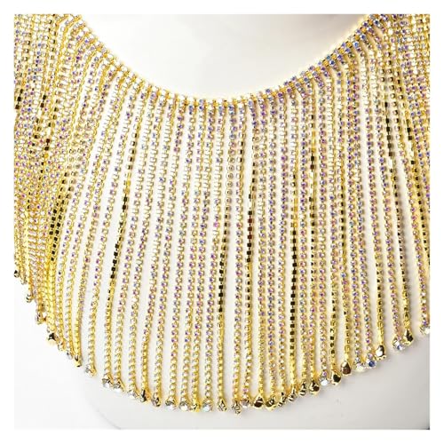 ZMCGNO Bling Kristall Lange Quaste Strass Kette Runde Diamant DIY Fransenbesatz Metall for Kleid Tasche Schuhe Zubehör(Gold Crystal ab,90cm) von ZMCGNO