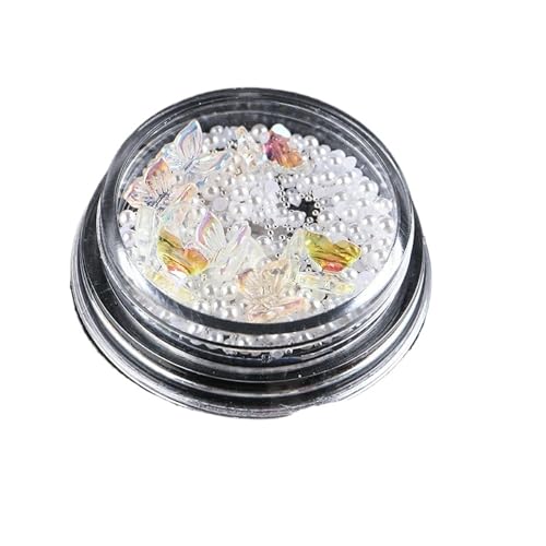 ZMCGNO Gemischte Mini-Nagel-Strasssteine ​​mit Flacher Rückseite, Kristallsteine, Metallperlen, Perlen, Schmetterling, Nagelkunst, Charms, Herz, Schmuck, Maniküre(WHTBPSP-09) von ZMCGNO