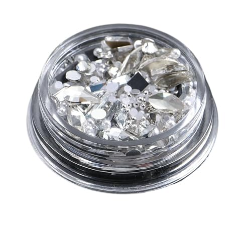 ZMCGNO Gemischte Mini-Nagel-Strasssteine ​​mit Flacher Rückseite, Kristallsteine, Metallperlen, Perlen, Schmetterling, Nagelkunst, Charms, Herz, Schmuck, Maniküre(WHTBPSP-12) von ZMCGNO