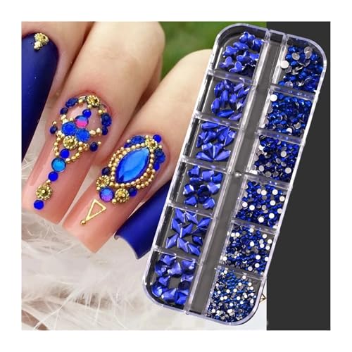 ZMCGNO Grüne Nailart-Strasssteine, luxuriöser Kristall, flach, 3D, gemischte Form, klar/AB-Glitzerdiamant, DIY, 12 Gitter/Box, Maniküre-Glitzerstein(PH140-03) von ZMCGNO