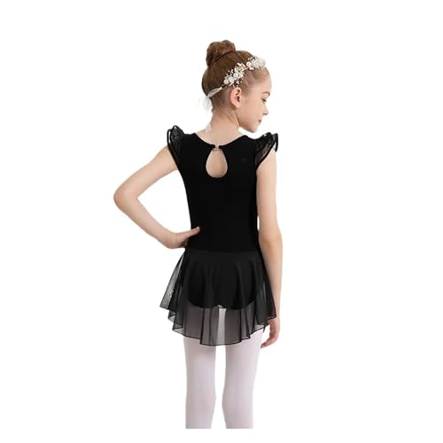 ZMCGNO Mädchen Ballettanzug mit Hohlrücken, Netzstoff, High-Low-Rock, Rüschenärmel, Tanzbekleidung(Black,M) von ZMCGNO