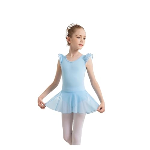 ZMCGNO Mädchen Ballettanzug mit Hohlrücken, Netzstoff, High-Low-Rock, Rüschenärmel, Tanzbekleidung(Blue,M) von ZMCGNO