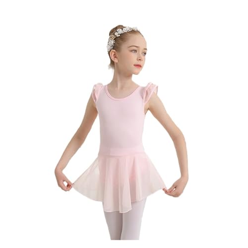 ZMCGNO Mädchen Ballettanzug mit Hohlrücken, Netzstoff, High-Low-Rock, Rüschenärmel, Tanzbekleidung(Pink,M) von ZMCGNO