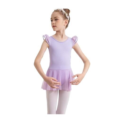 ZMCGNO Mädchen Ballettanzug mit Hohlrücken, Netzstoff, High-Low-Rock, Rüschenärmel, Tanzbekleidung(Purple,M) von ZMCGNO