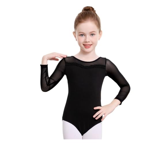 ZMCGNO Mädchen Ballettanzug mit Netzstoff und Langen Ärmeln, Tanzanzug aus Baumwollspitze, Ballett-Tanz-Body(Black,Height 150-155cm) von ZMCGNO
