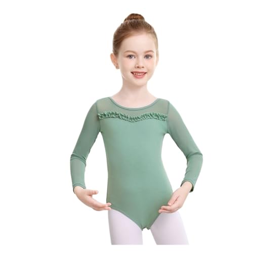 ZMCGNO Mädchen Ballettanzug mit Netzstoff und Langen Ärmeln, Tanzanzug aus Baumwollspitze, Ballett-Tanz-Body(Green,Height 120-130cm) von ZMCGNO