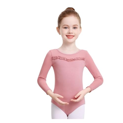 ZMCGNO Mädchen Ballettanzug mit Netzstoff und Langen Ärmeln, Tanzanzug aus Baumwollspitze, Ballett-Tanz-Body(Pink,Height 101-105cm) von ZMCGNO