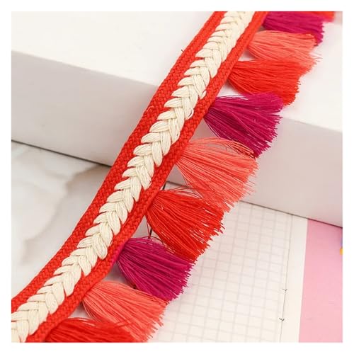 ZMCGNO Quaste Spitzenbesatz Polyester Quaste Fransenbesatz Farbe Quaste Spitzenband Nähen Kleidungsstück Zubehör Kleidung Vorhang Home DIY Dekor(Red,1 Yard) von ZMCGNO