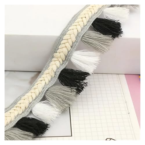 ZMCGNO Quaste Spitzenbesatz Polyester Quaste Fransenbesatz Farbe Quaste Spitzenband Nähen Kleidungsstück Zubehör Kleidung Vorhang Home DIY Dekor(White Black,10yards) von ZMCGNO
