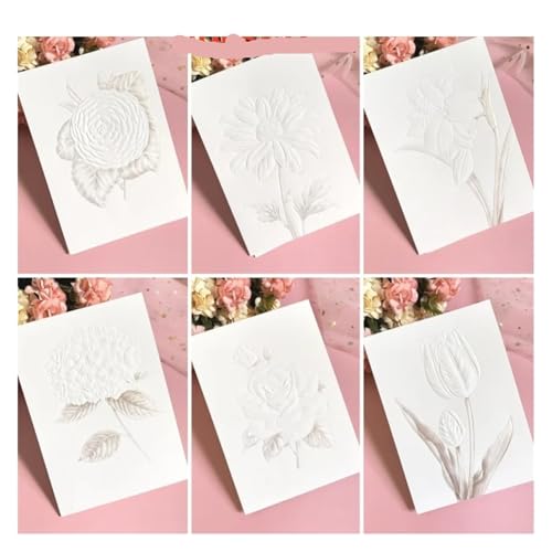 ZMCGNO Weiße Blumengrußkarte mit Umschlag, Pop-up-Segenskarte, Leere Dankeskarte, Einladung, geprägte Blumenkarte(6PCS) von ZMCGNO