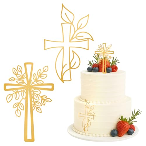 2 Stück Tortendeko Taufe Kommunion Gold Kreuz Cake Topper für Mädchen Junge Acryl Torte Deko mit Blätter Design Schillernder Spiegeleffekt Kuchenaufstecker für Taufe Hochzeit Party Dekoration 2 Stück Tortendeko Taufe Kommunion Gold Kreuz Cake Topper für Mädchen Junge Acryl Torte Deko mit Blätter Design Schillernder Spiegeleffekt Kuchenaufstecker für Taufe Hochzeit Party Dekoration von ZMDMAH