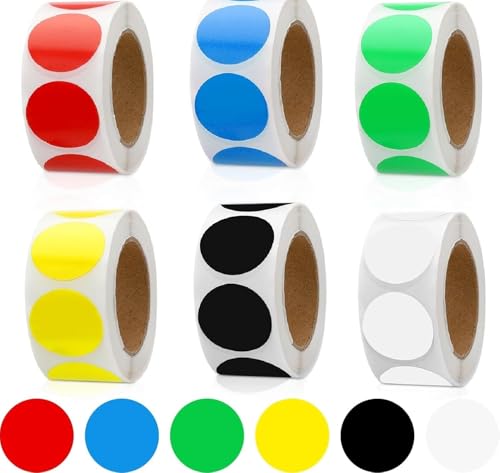 3000 Stück Klebepunkte Bunt,20 mm Markierungspunkte,Bunte Klebepunkte,Etiketten Rund,Aufkleber Rund,Punktaufkleber,Runde Aufkleber,Klebepunkte für DIY Büro Kalende 500 StüCke/Rolle (6 Rollen) von ZMDMAH