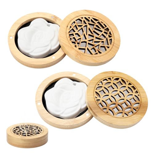ZMDMAH 2 Stück Diffuser Ornament Duftstein mit Massivholzbox, Diffuser Ätherische Ornament Duftstein, Blume Form Diffusor für Ätherische, Duftöl Diffuser für Wohnzimmer, Schlafzimmer, Büro, Auto von ZMDMAH