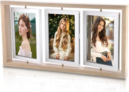ZMDMAH Drehbarer Bilderrahmen Collage, Doppelseitig Collage Bilderrahmen für 6 Fotos, Bilderrahmen 10x15 Holz, mit Acrylglasschutz, Foto Geschenk für Geburtstag, Familie, Hochzeit, Weihnachten von ZMDMAH