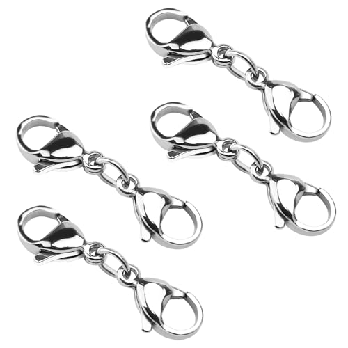 ZMDMAH Kettenverschlus, 4 Stück Doppelöffnung Karabinerverschluss Armbandverbinder Extender Halsketten Verkürzer Verschluss Verlängerung Lobster Buckle für DIY Schmuck Armbänder Halsketten (Silber) von ZMDMAH