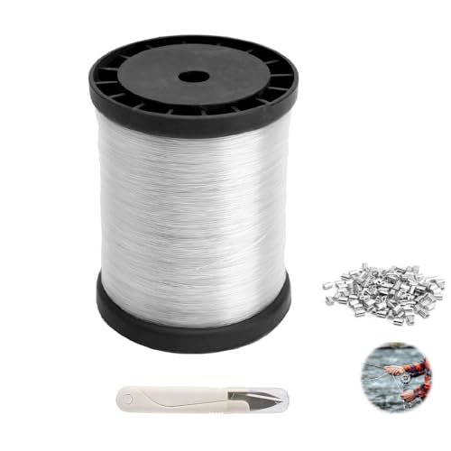 ZMDMAH Nylonfaden Transparent, 0,8 mm x 200 m Starker Universelle Durchsichtiges Angelschnur Reißfest mit 1 Schere 120 Aluminium-Crimphülsen, Angelschnur Transparent für DIY Crafting Angel Basteln von ZMDMAH
