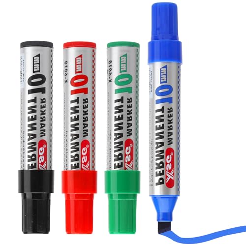 ZMDMAH Permanentmarker, Permanent Marker Stifte, 3-10 mm Keil-Spitze Wasserfest in 4 Farben Wasserfester Stift Schwarz Rot Blau Grün Wischfest Farbecht für Glas Kunststoff Metall von ZMDMAH