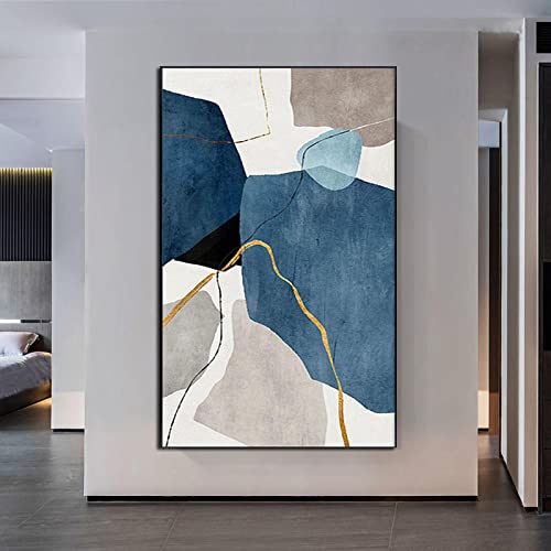 Große Zeitgenössische Kunst Ölgemälde Farbblock Linie Abstrakte Gerahmte Leinwand Kunst Für Moderne Hauswandbilder 60x105cm (24x41in) Mit Rahmen von ZMFBHFBH