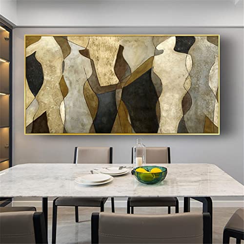 Ölgemälde Wandkunst Bild Wohnkultur Leinwand Malerei Wohnzimmer Modern Gerahmt Dunkelgrau und Weiß Blattgold 80x160cm (32x63in) Mit Rahmen von ZMFBHFBH