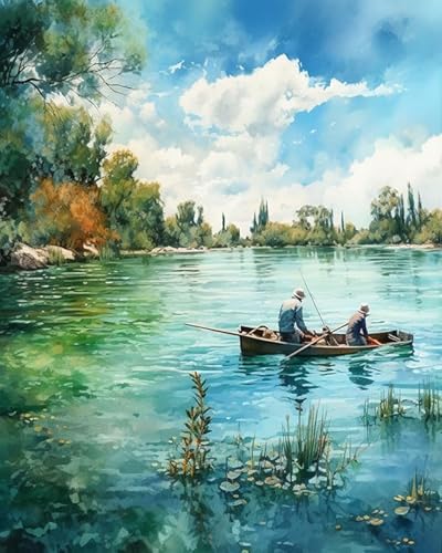 DIY Malen nach Zahlen auf Leinwand,Landschaft, Fischer auf einem blaugrünen See,Einzigartige Farben und Texturen,40x50cm,Ohne Rahmen DIY Malen nach Zahlen auf Leinwand,Landschaft, Fischer auf einem blaugrünen See,Einzigartige Farben und Texturen,40x50cm,Ohne Rahmen von ZMHZMY