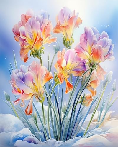 Malen nach Zahlen Blumen, Freesien im Schnee Painting by Numbers Kit DIY ölgemälde Kit für Erwachsene,Anfänger Painting Set 16x20 Zoll Leinwanddruck Wandkunst Dekoration Malen nach Zahlen Blumen, Freesien im Schnee Painting by Numbers Kit DIY ölgemälde Kit für Erwachsene,Anfänger Painting Set 16x20 Zoll Leinwanddruck Wandkunst Dekoration von ZMHZMY