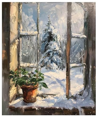 Malen nach Zahlen Erwachsene,Fensterbank-Winter-Schnee-Szene 40 x 50cm DIY Handgemalt Ölgemälde Kits auf Leinwand Geschenk für Weihnachten Geburtstag, Home Haus Deko Malen nach Zahlen Erwachsene,Fensterbank-Winter-Schnee-Szene 40 x 50cm DIY Handgemalt Ölgemälde Kits auf Leinwand Geschenk für Weihnachten Geburtstag, Home Haus Deko von ZMHZMY